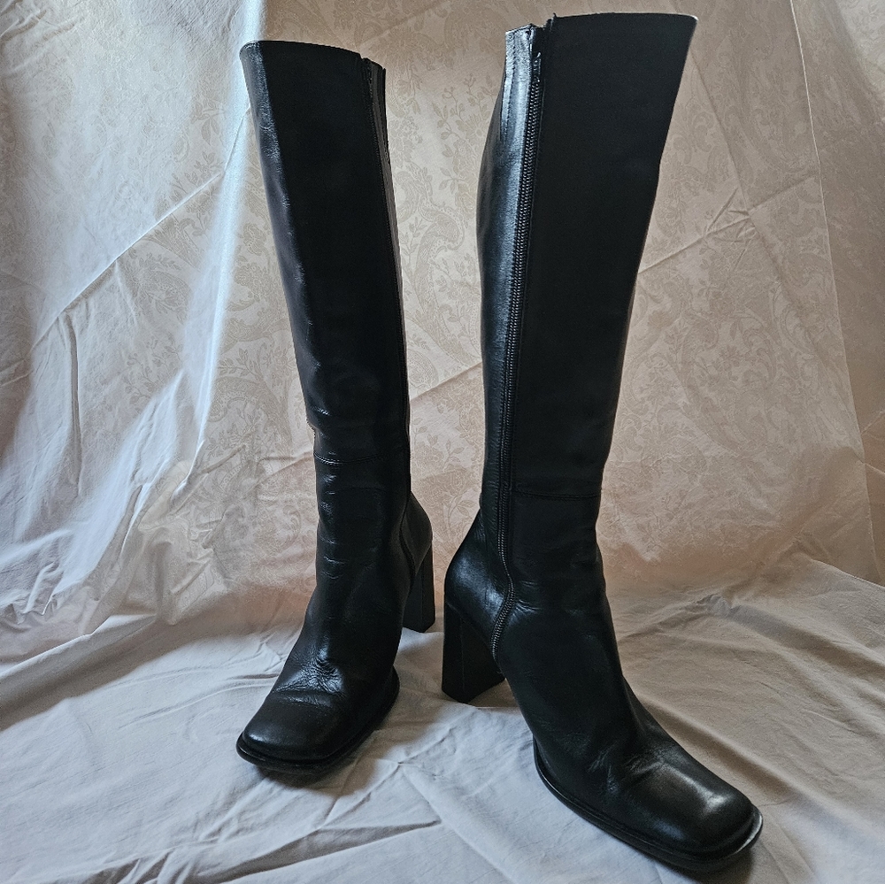Charles David Tall Heeled Boots, Size 39(EU) or 8(US), Black Leather